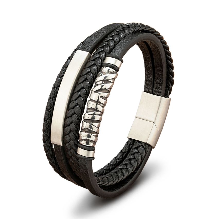 S.Steel New Black Leather Multilayer Men-c 28g