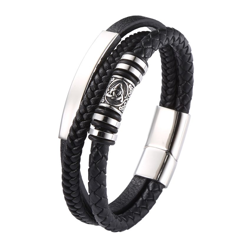 S.Steel New Black Leather Multilayer Men-c 32g 216x12mm