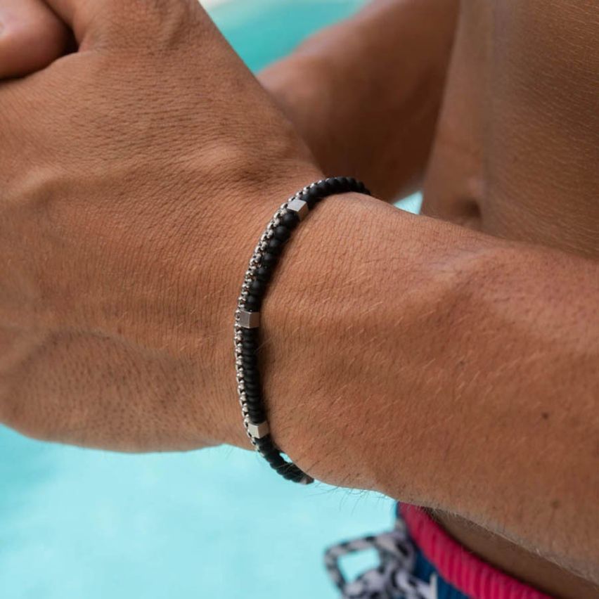 S.Steel New Black Natural Stone Beads Men-c