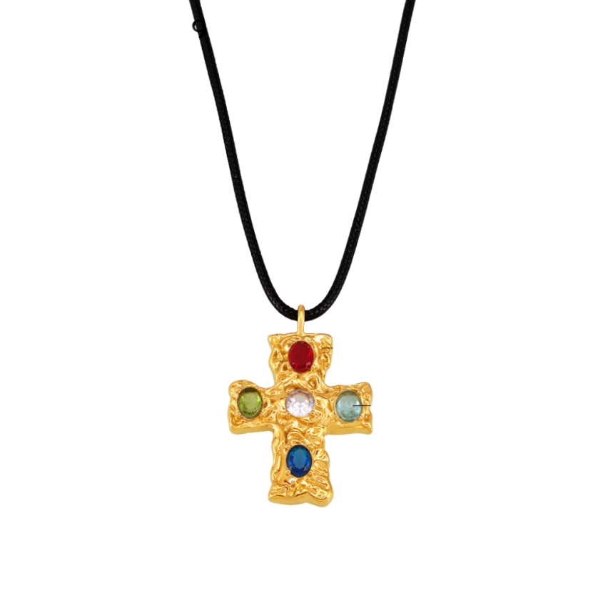 S.Steel New Gold Plating Colorfull Glass stone Cross Women-c 15.3g 470+50x2mm
