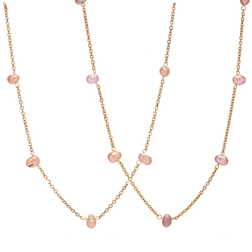 S.Steel New Gold Plating Freshwater pearl Long Women-c 6g 420+50x1mm