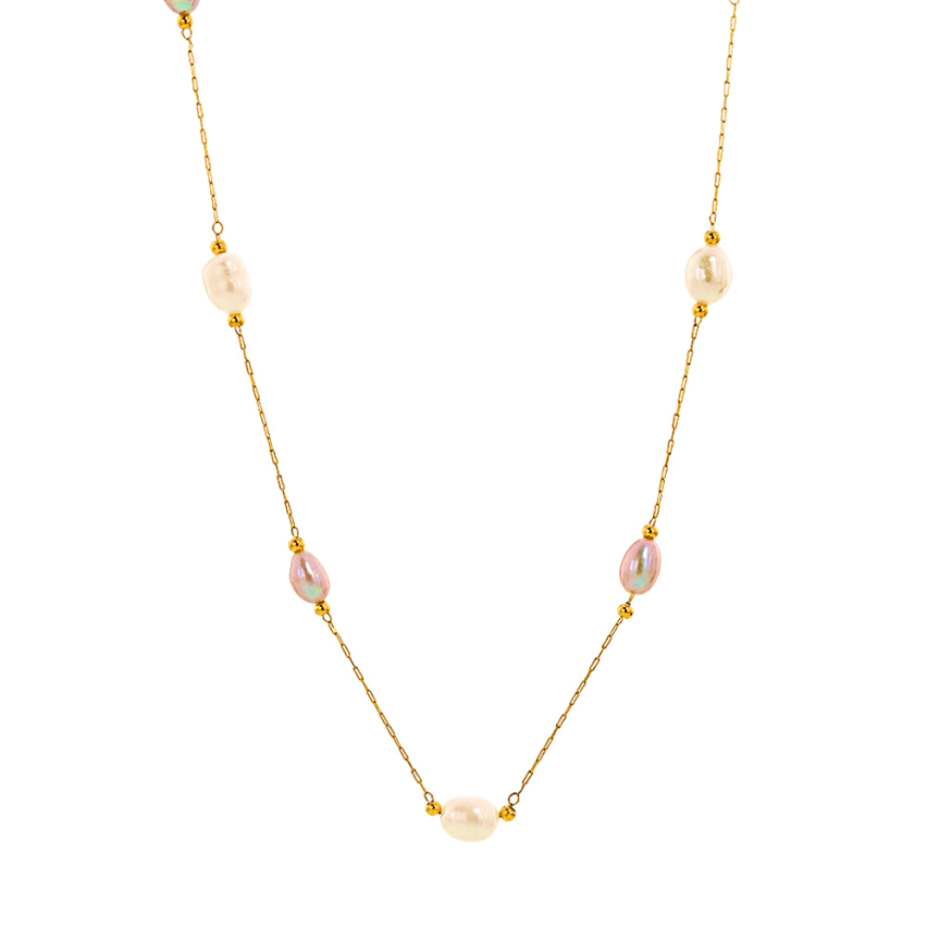 S.Steel New Gold Plating Freshwater pearl Pearls Women-c 6.6g 400+80x1mm