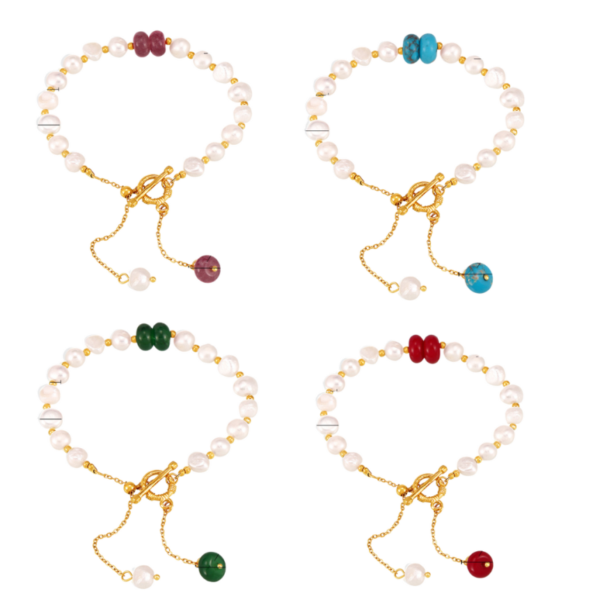 S.Steel New Gold Plating Freshwater pearl Pearls Women-c 180x7mm