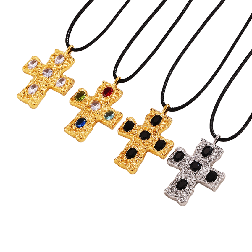 S.Steel New Gold Plating Glass stone Cross Women-c 15.3g 470+50x2mm