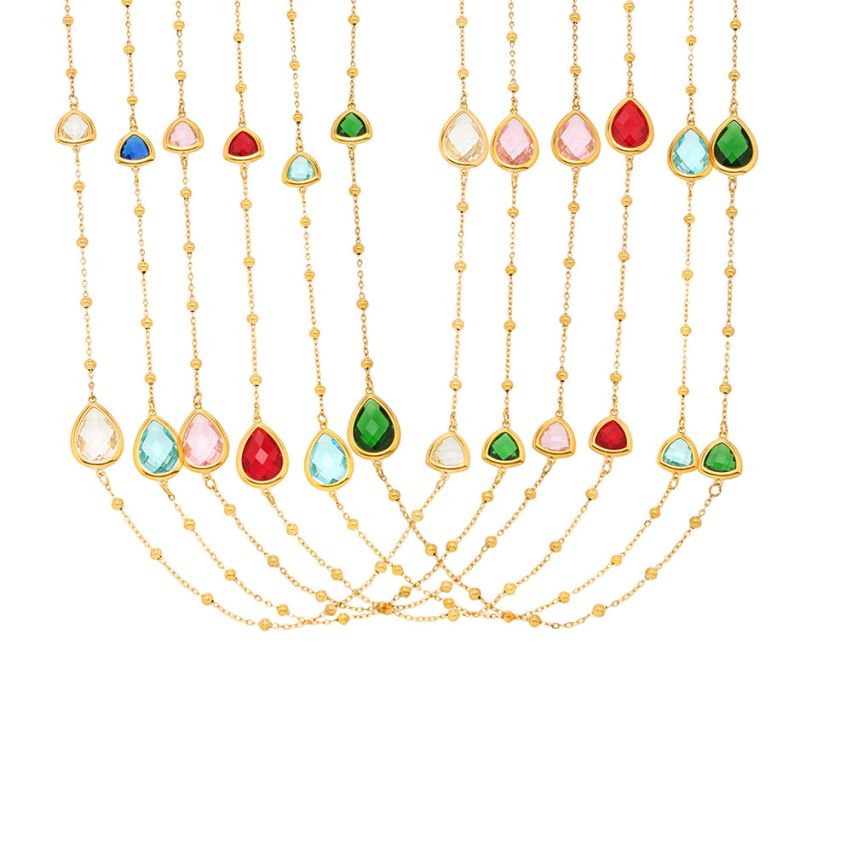 S.Steel New Gold Plating Glass stone Long Women-c 10.5g