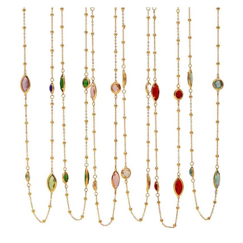 S.Steel New Gold Plating Glass stone Long Women-c 11g