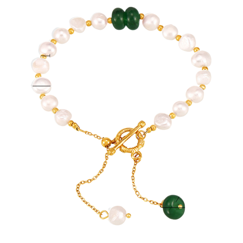 S.Steel New Gold Plating Green Freshwater pearl Pearls Women-c 11.4g 180x7mm