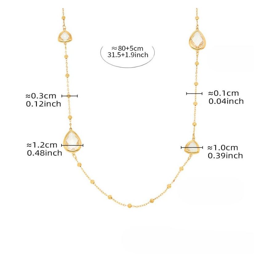 S.Steel New Gold Plating White Glass stone Long Women-c 10.5g