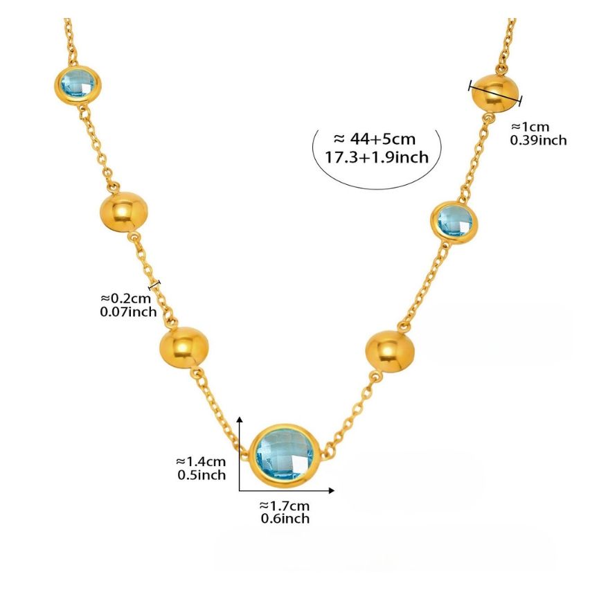 S.Steel New Gold Plating Lake blue Glass stone Long Women-c 8.7g
