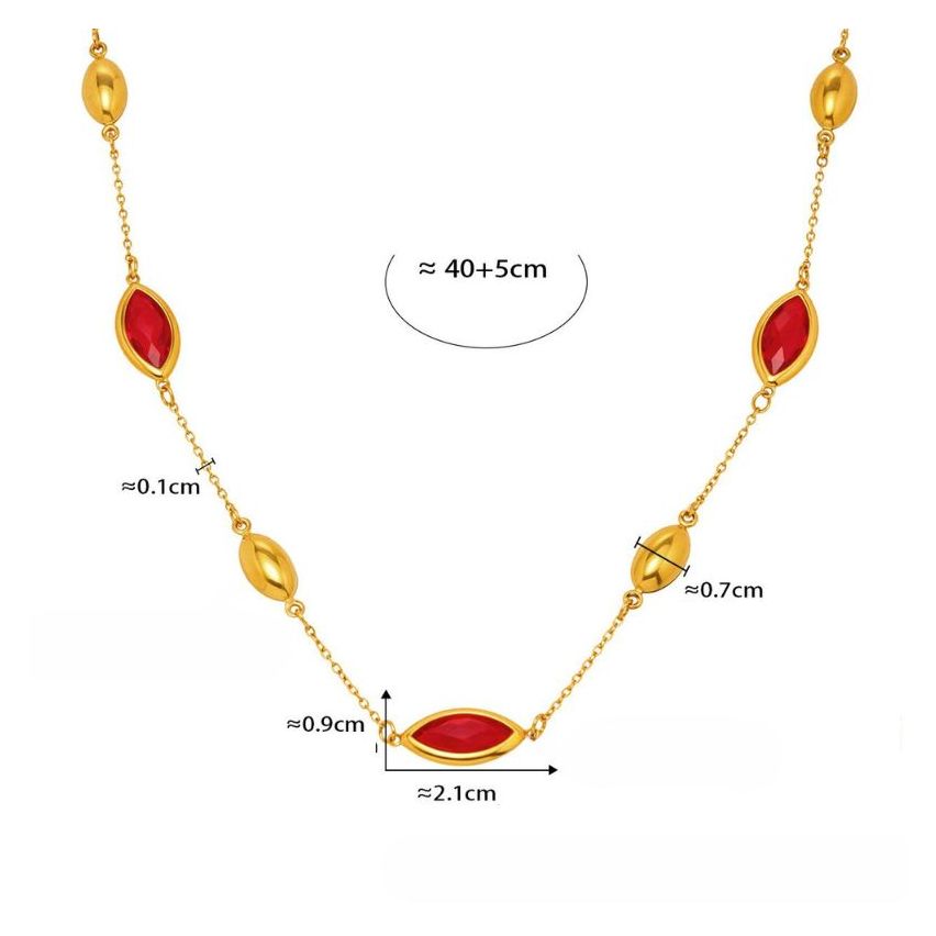 S.Steel New Gold Plating Red Glass stone Minimalist Women-c 7.3g