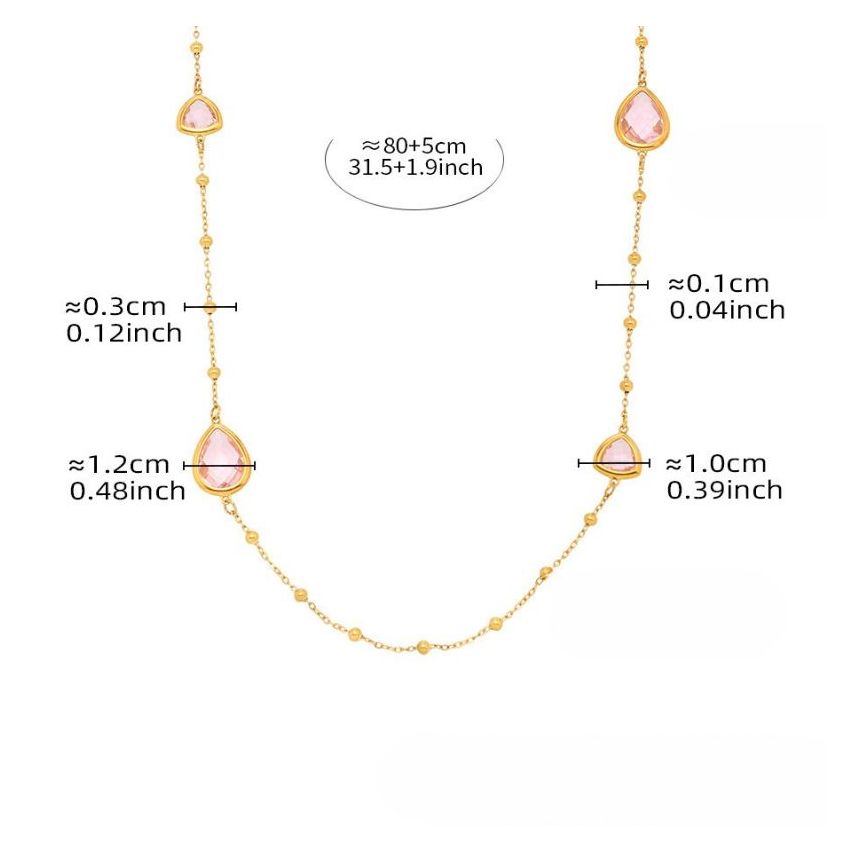 S.Steel New Gold Plating Pink Glass stone Long Women-c 10.5g