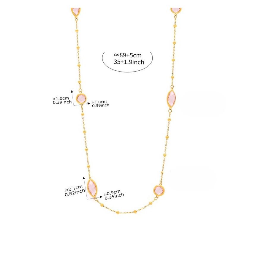 S.Steel New Gold Plating Pink Glass stone Long Women-c 11g