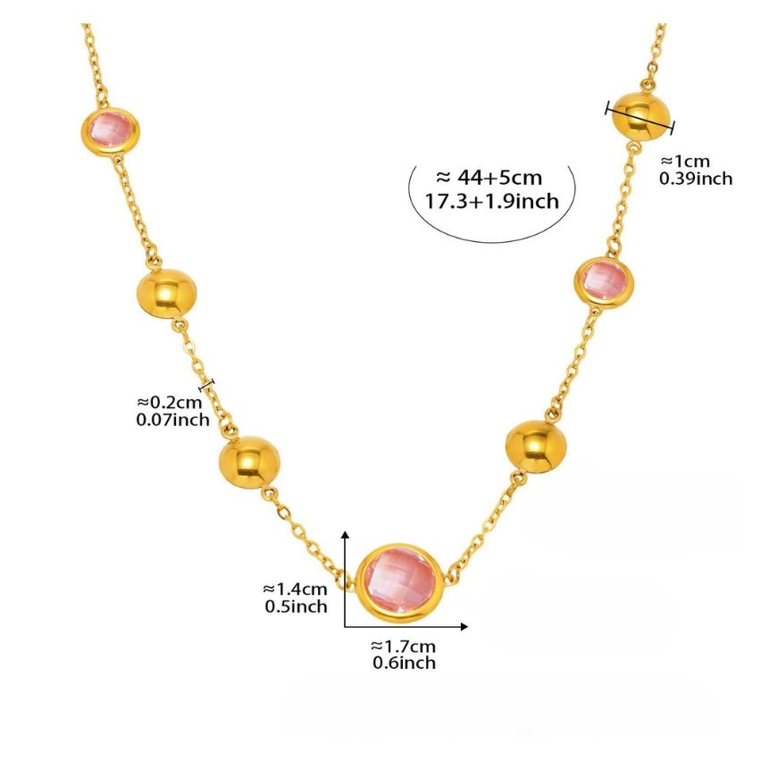 S.Steel New Gold Plating Pink Glass stone Long Women-c 8.7g