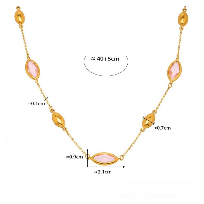 S.Steel New Gold Plating Pink Glass stone Minimalist Women-c 7.3g