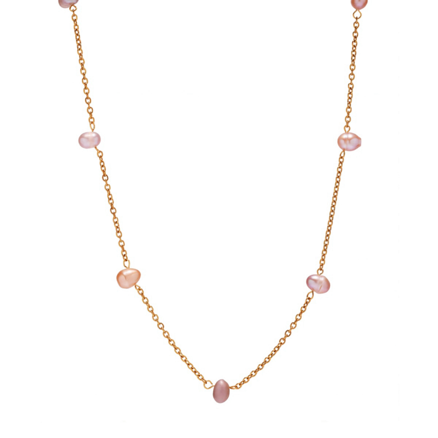 S.Steel New Gold Plating Pink Freshwater pearl Long Women-c 6g 420+50x1mm