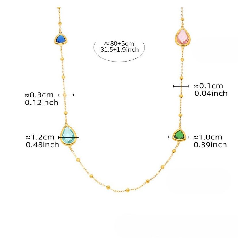 S.Steel New Gold Plating Colorfull Glass stone Long Women-c 10.5g