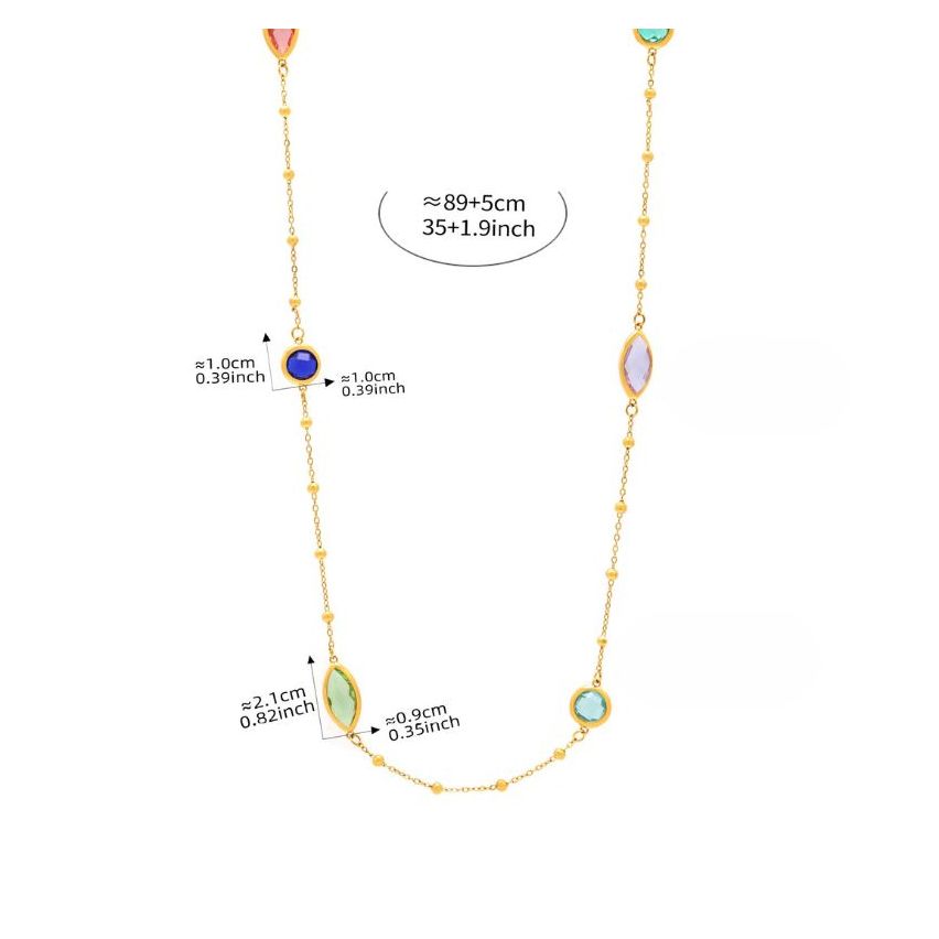 S.Steel New Gold Plating Colorfull Glass stone Long Women-c 11g