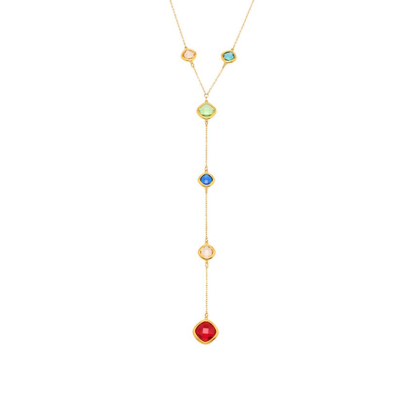 S.Steel New Gold Plating Colorfull Glass stone Long Women-c 8.2g