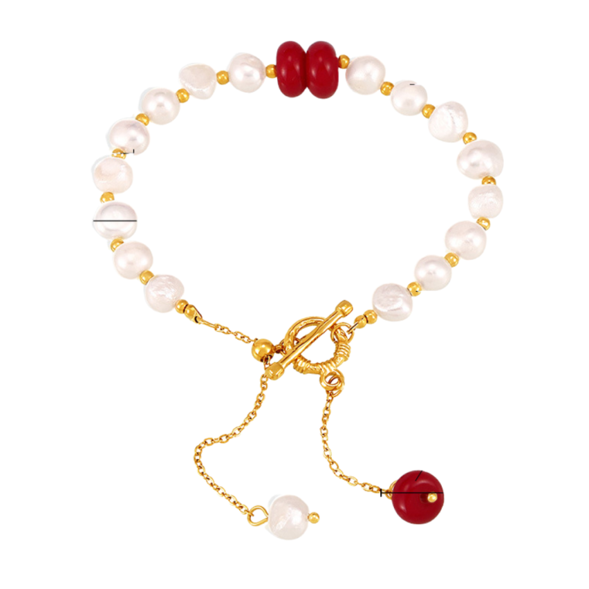 S.Steel New Gold Plating Red Freshwater pearl Pearls Women-c 10.9g 180x7mm