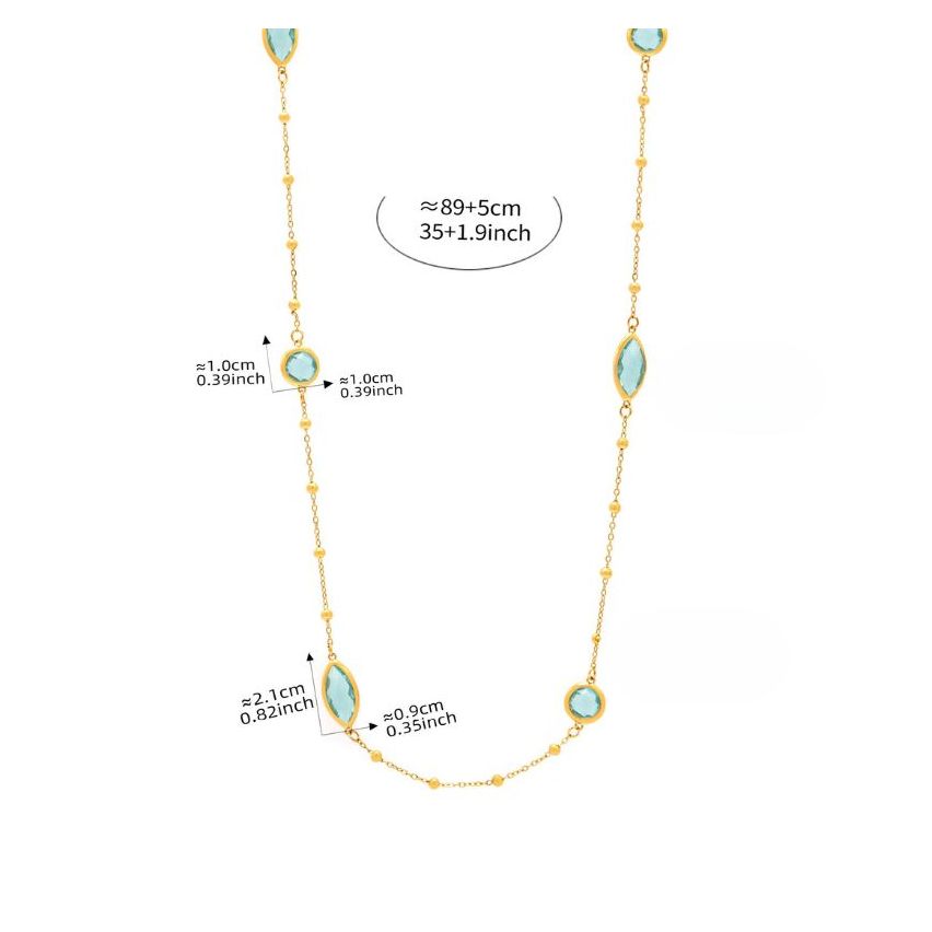S.Steel New Gold Plating Lake blue Glass stone Long Women-c 11g
