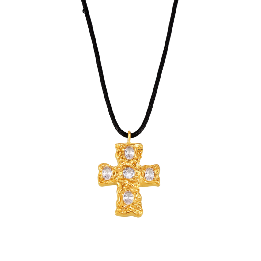 S.Steel New Gold Plating White Glass stone Cross Women-c 15.3g 470+50x2mm