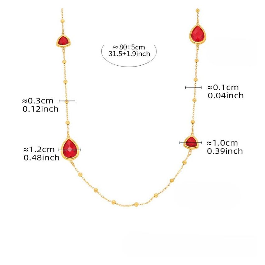 S.Steel New Gold Plating Red Glass stone Long Women-c 10.5g