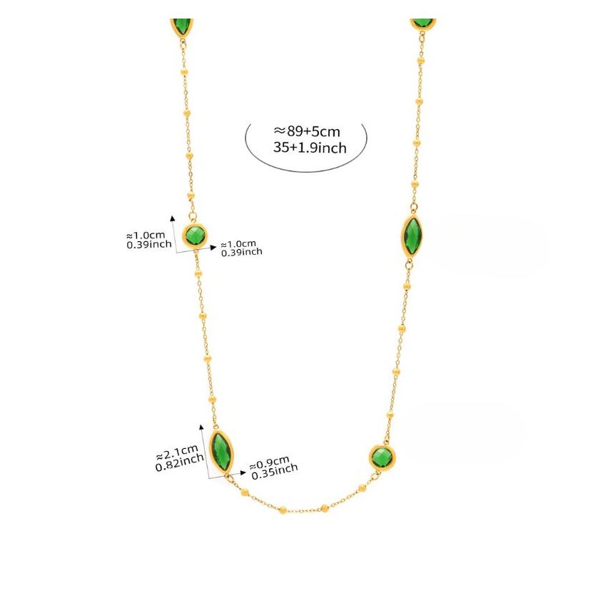 S.Steel New Gold Plating Green Glass stone Long Women-c 11g