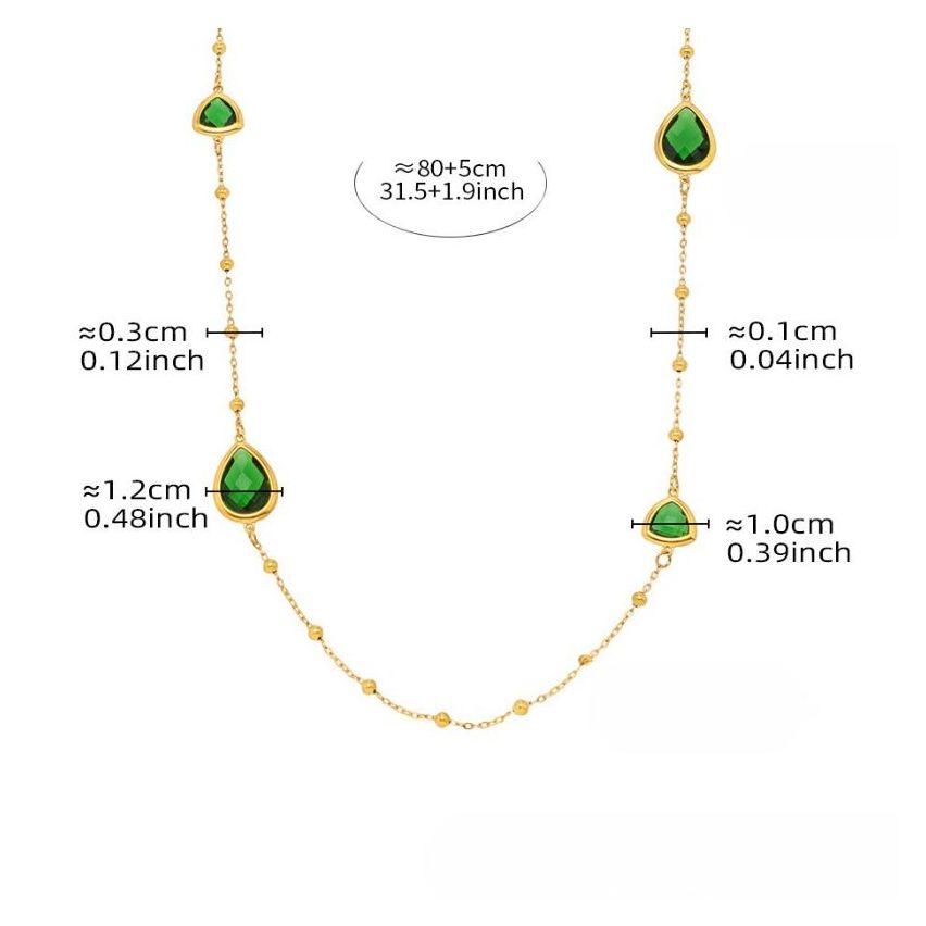 S.Steel New Gold Plating Green Glass stone Long Women-c 10.5g