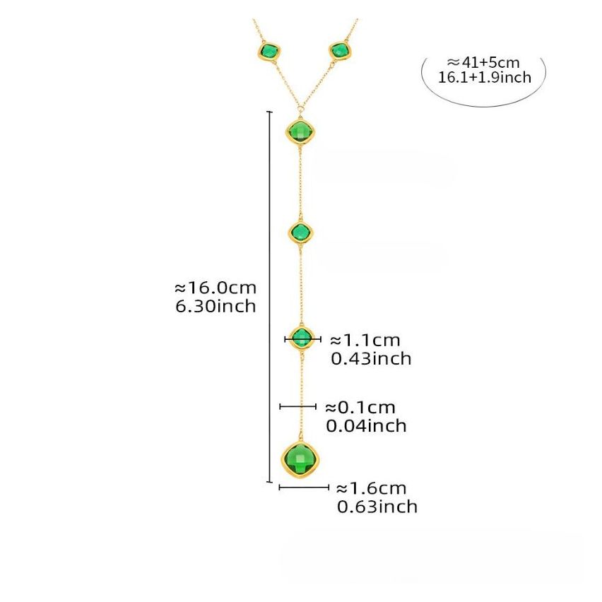 S.Steel New Gold Plating Green Glass stone Long Women-c 8.2g