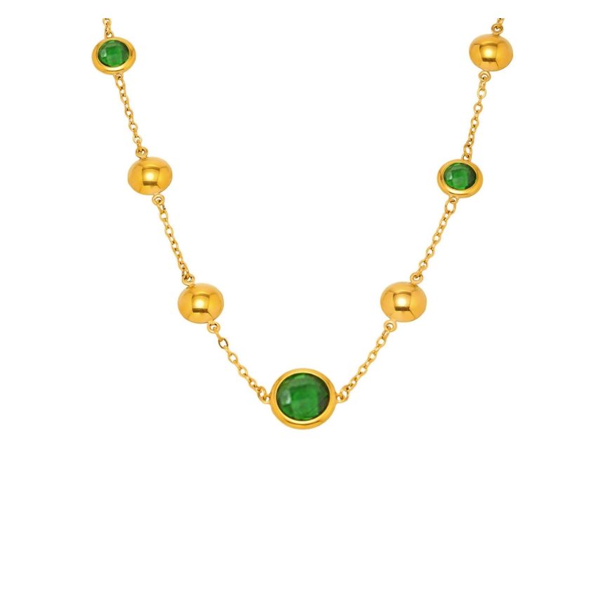 S.Steel New Gold Plating Green Glass stone Long Women-c 8.7g