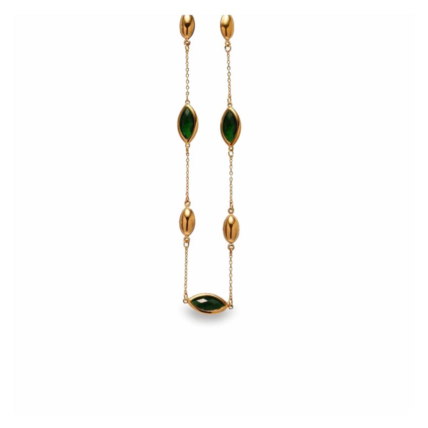S.Steel New Gold Plating Green Glass stone Minimalist Women-c 7.3g