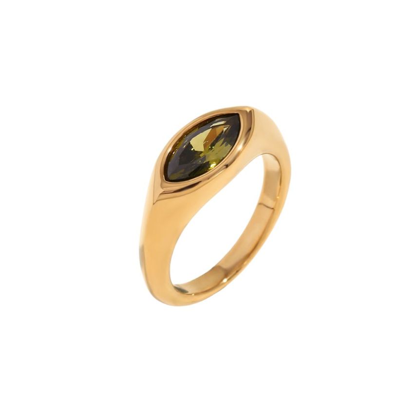 S.Steel New Gold Plating Green Zircon Women-c 4.5g EU50 - ES10 - US5