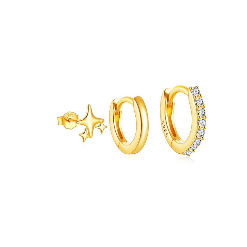 925 Silver New Gold Plating Zircon Sets Women-c 1.46g