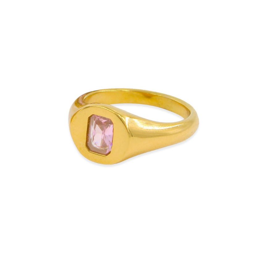 S.Steel New Gold Plating Pink Zircon Women-c 4g - 2.3mm EU52 - ES12 - US6