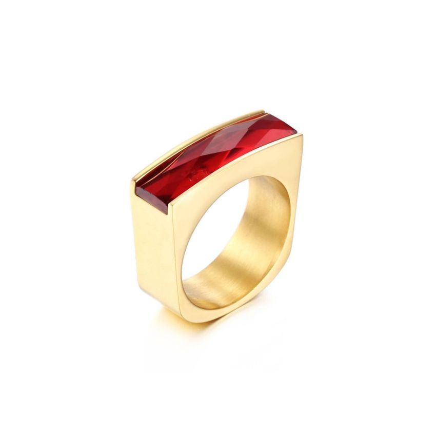 S.Steel New Gold Plating Red Zircon Women-c 10g EU52 - ES12 - US6