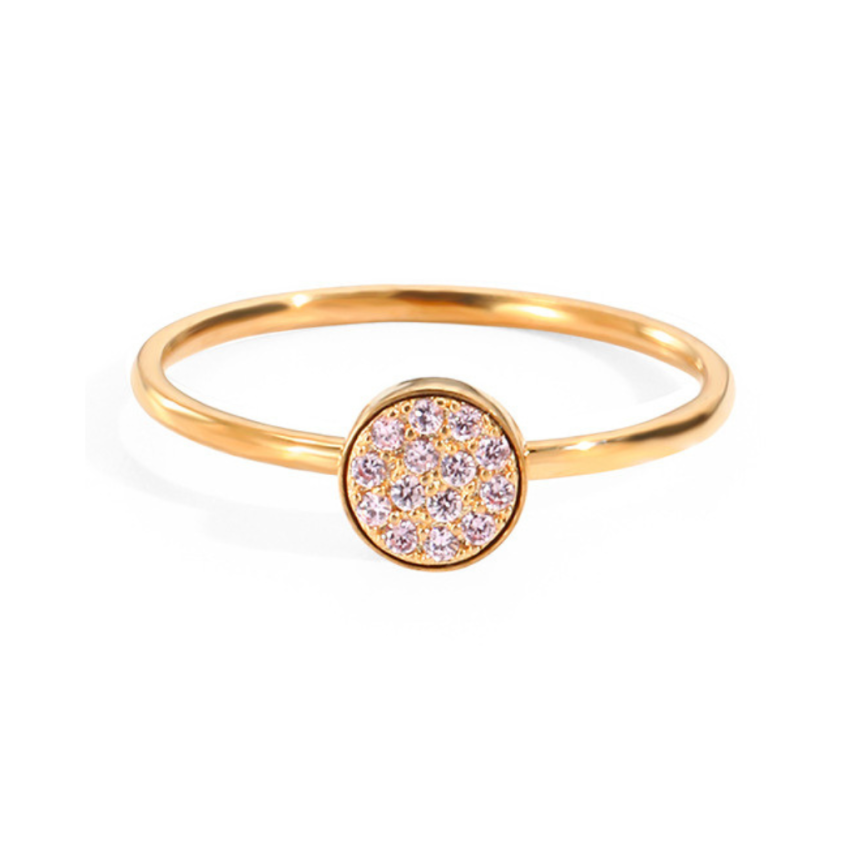 S.Steel New Rose gold Plating Pink Zircon Women-c 2g EU57 - ES17 - US8