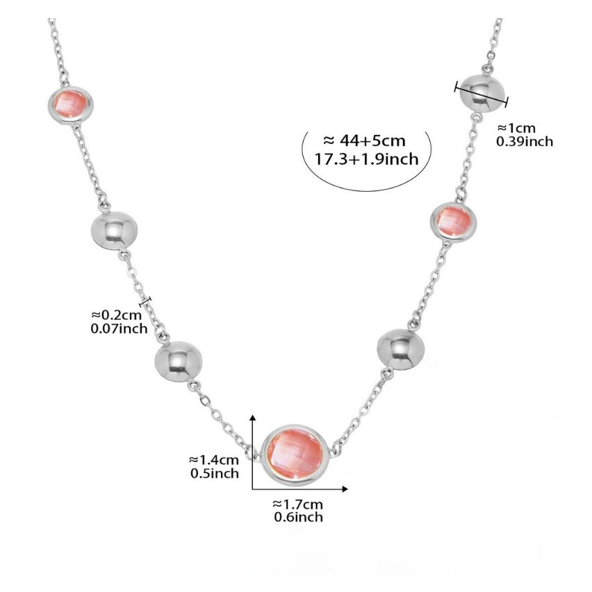 S.Steel New Shiny Pink Glass stone Long Women-c 8.7g