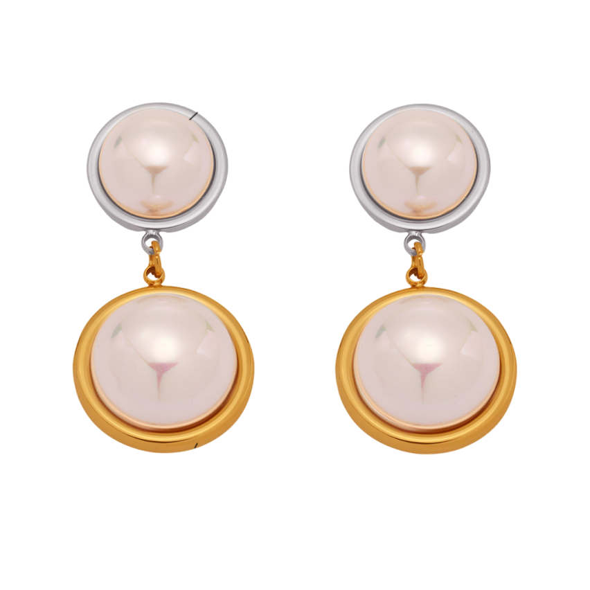 S.Steel New Two plating colors Shell Bead Pearls Women-c 12g 40x19mm