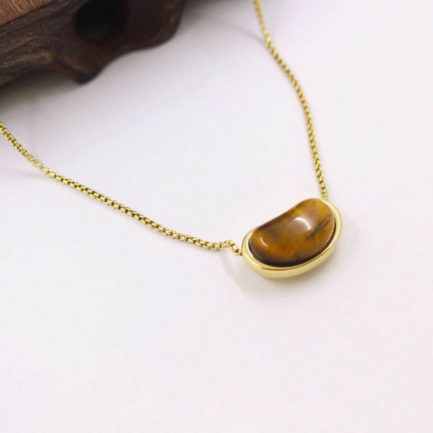 Gold Plating S.Steel and Tiger Eyes Natural Stone Pendant