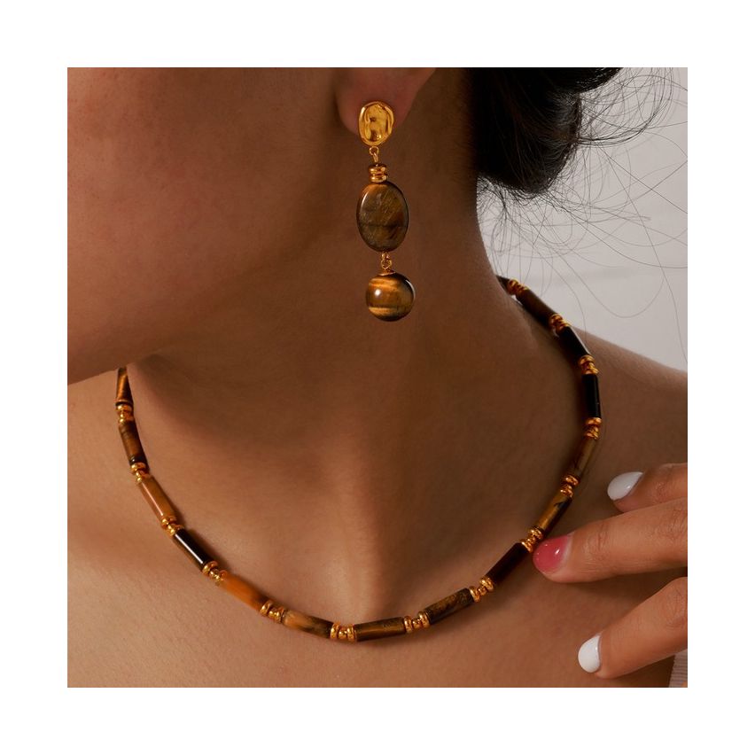 Gold Plating S.Steel and Tiger Eyes Natural Stone Pendant