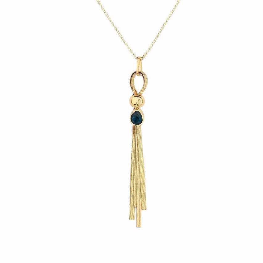 Gold Plating S.Steel and Zircon Long Pendant