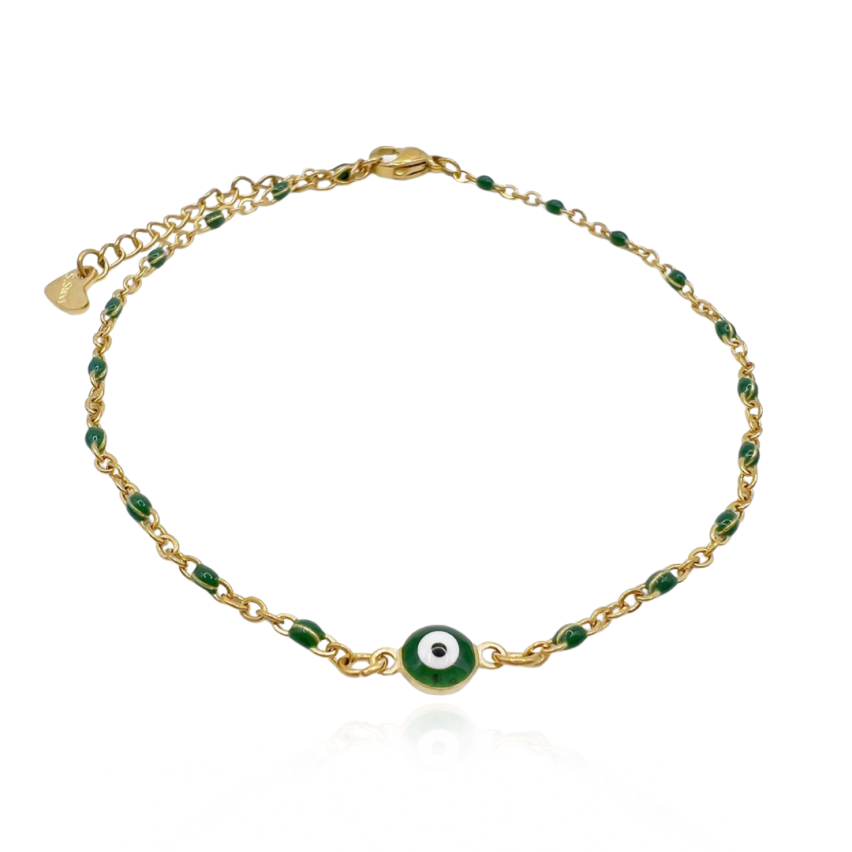 S.Steel Gold Plating Olive green Anklets Women-c 4g