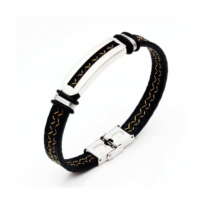 S.Steel Gold Leather Men-c 20g