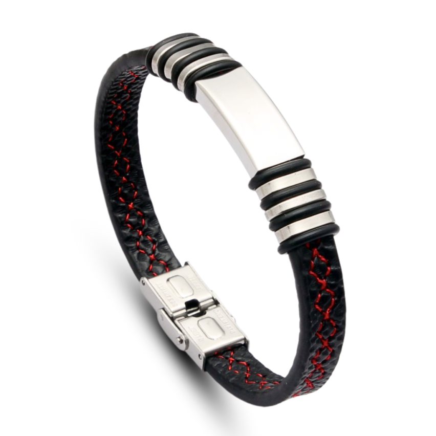 S.Steel Red Stitched Leather With Plate Men-c 25g