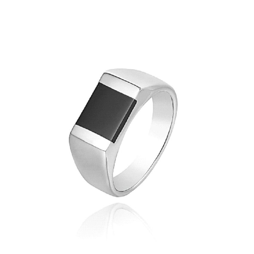 Shiny S.Steel and Black Ornament Urban Ring