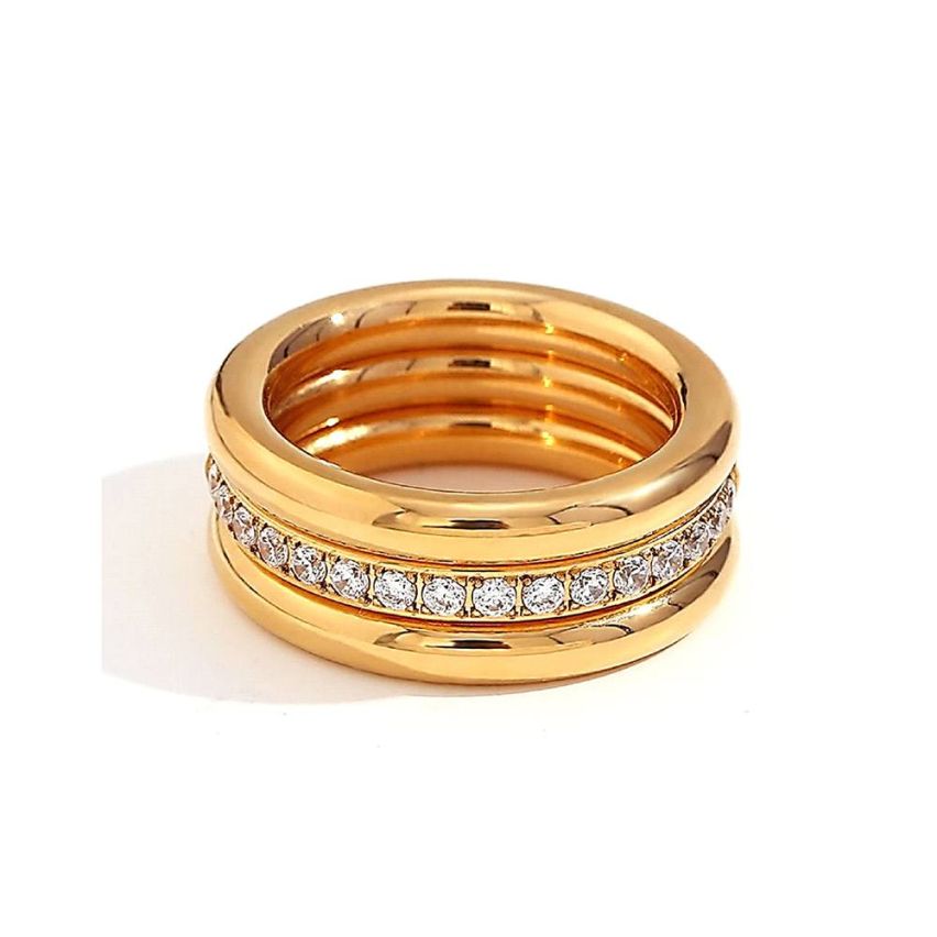 Gold Plating S.Steel and Zircon Smooth Ring
