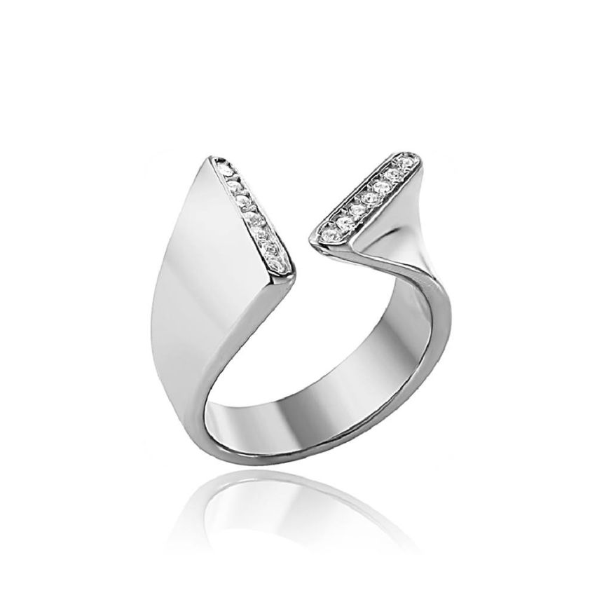 Shiny S.Steel and Zircon Smooth Ring