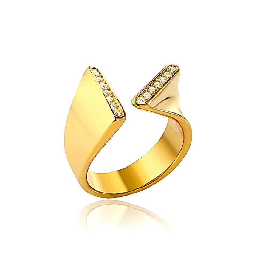 Gold Plating S.Steel and Zircon Smooth Ring