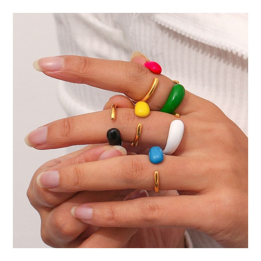 Gold S.Steel and Enamel Smooth Ring