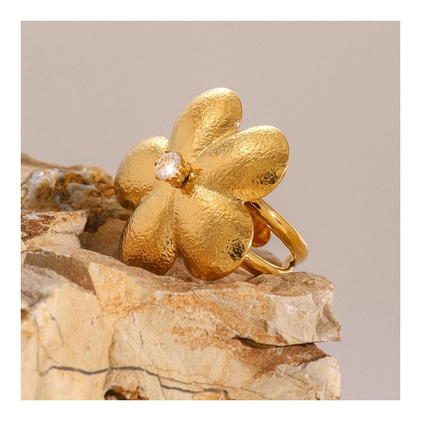Gold Plating S.Steel and White Zircon Geometric Ring